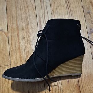 Black Suede Wedge Ankle Boots
